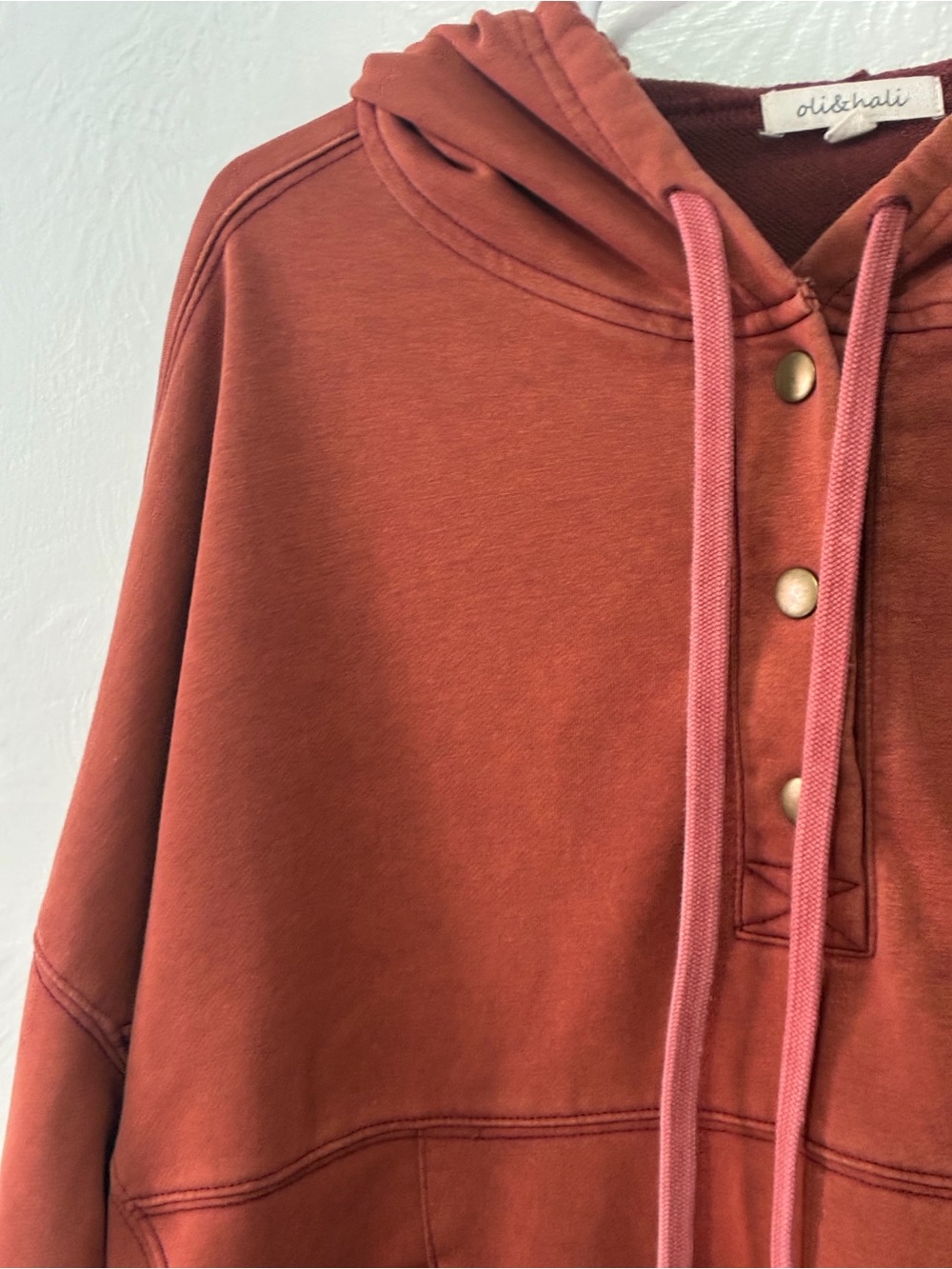 Oli & Hali Rust Hooded Snap-Placket Pullover oversized size Small - Picture 7 of 12